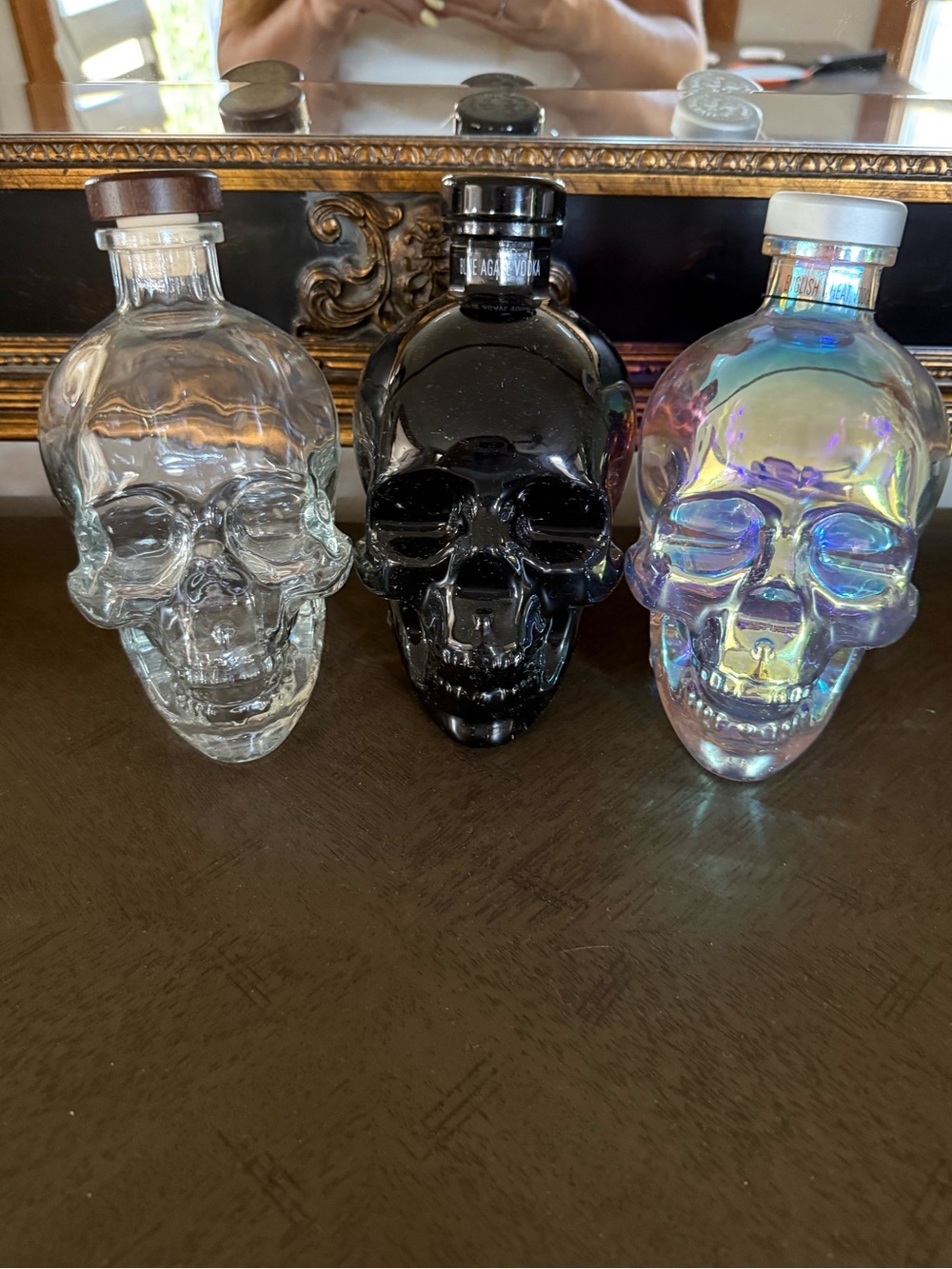 Set of 3 Crystal Head 750 ml Empty Skull Bottles with Original Stoppers.